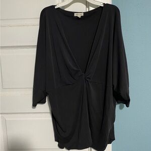 Silence + Noise Black Low Knotted V Neck Three Quarter Length Draped Blouse